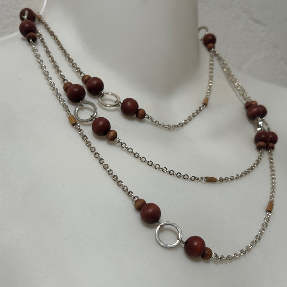 Elegant Silver and Brown Adjustable Beaded Necklace